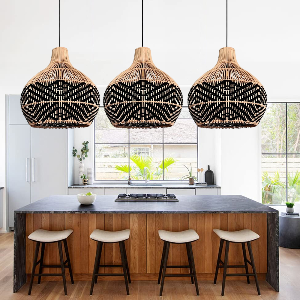 Florida Black Rattan Pendant Light Fixture For Kitchen Island