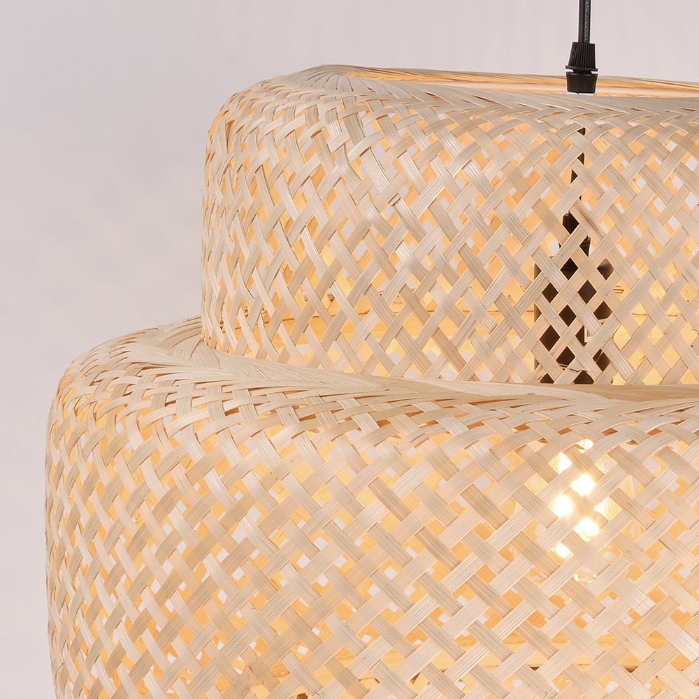 Natural wicker bamboo pendant light fixture restaurant dining room decor lamp shade