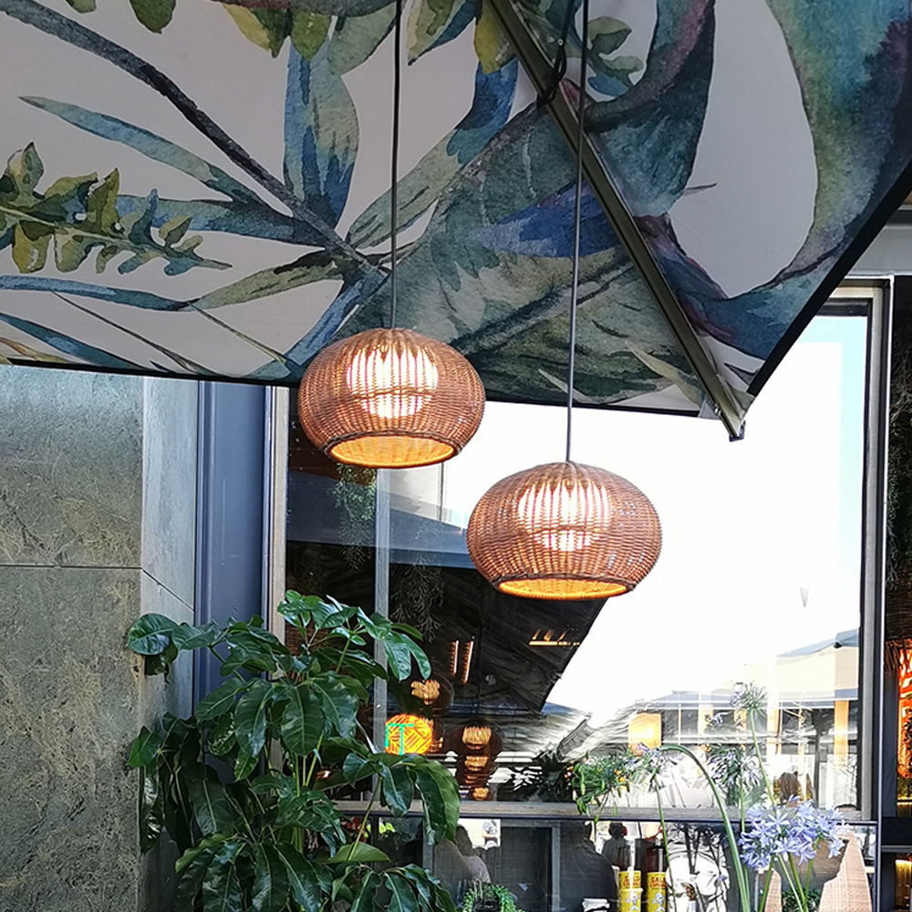 Outdoor Chandelier Waterproof Balcony Rattan Pendant Light Rain-proof Pavilion Corridor Lamp