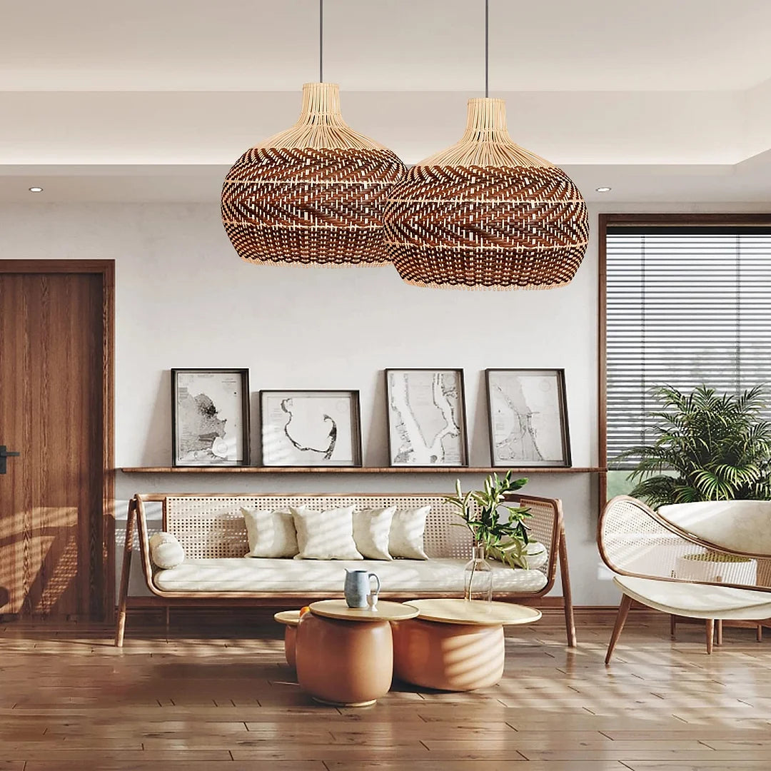 Handwoven Rustic Rattan Pendant Light Lampshade For Living Room