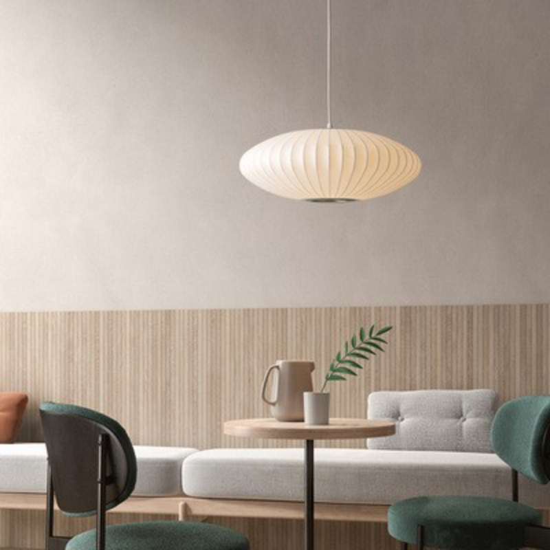 Modern Fabric Saucer Suspension White Pendant Light