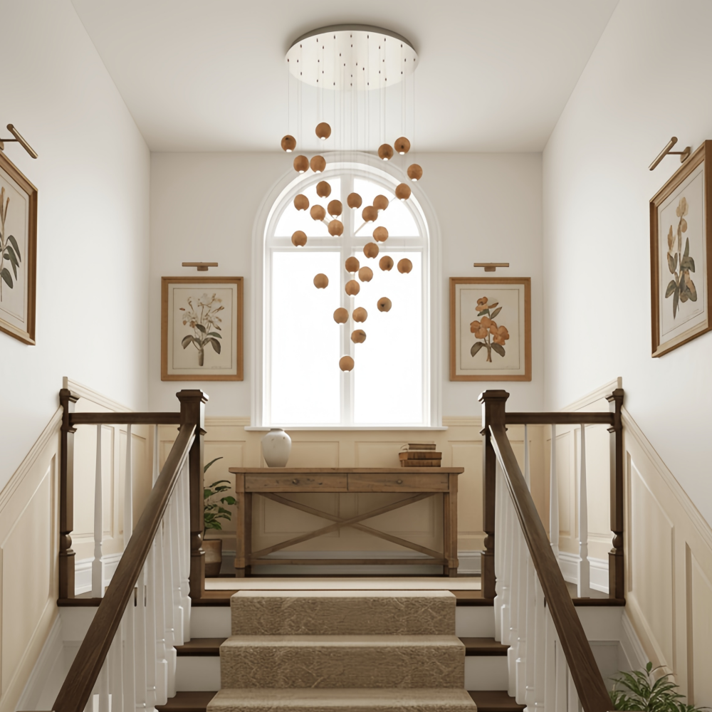 Nordic Wooden Spherical Cluster Pendant Light