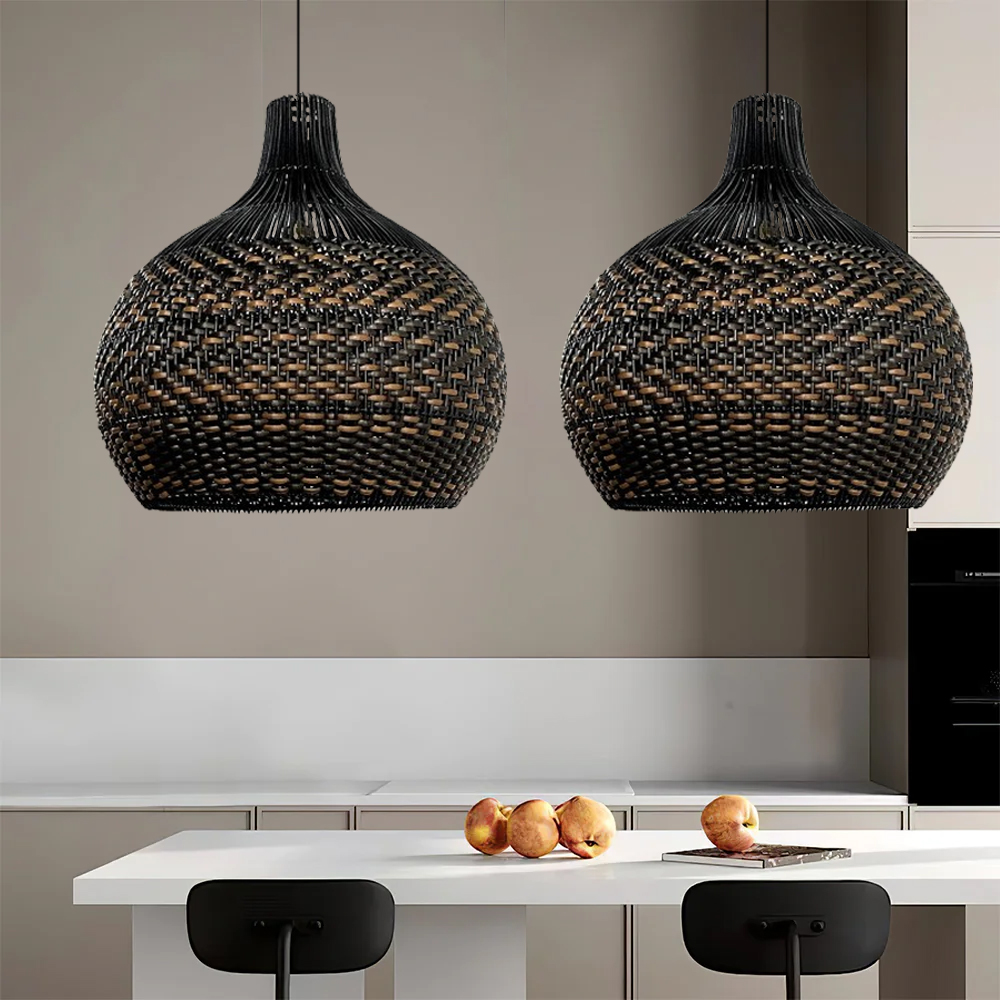 Royal Noble Black Rattan Pendant Light Fixture Dining Room Lampshade