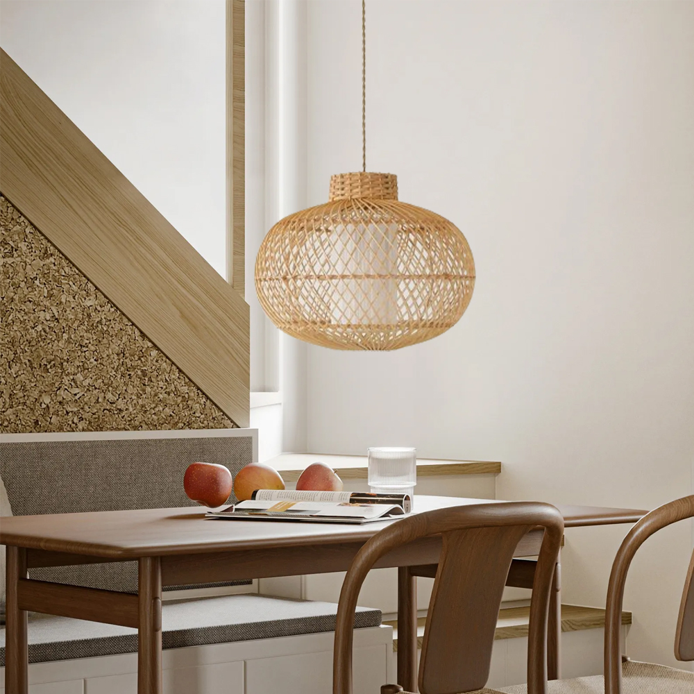 Boho Living Room Rattan Hanging Lighting Fixture Handmade Natural Pendant