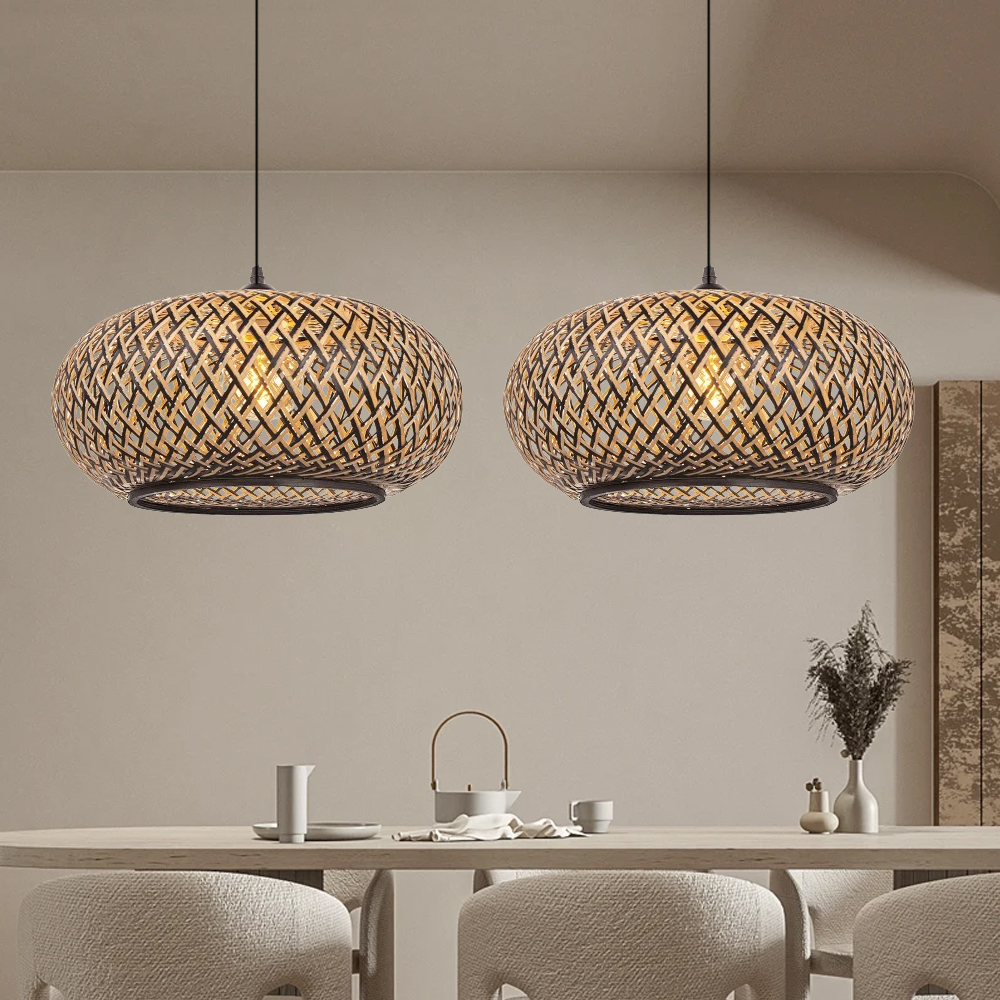 Wabi-sabi Living Room Decor Rattan Pendant Light Dining Room Weave Lamp Shade