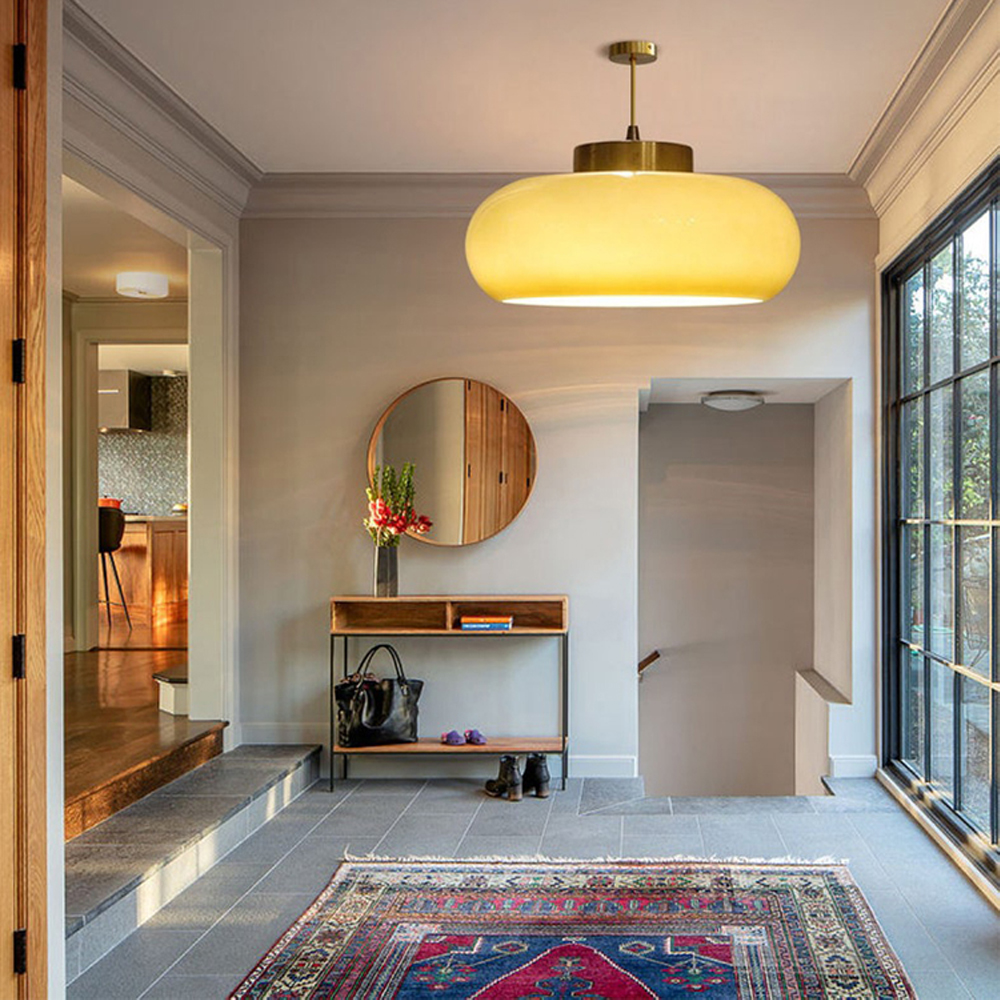 Vintage Flush Mount Glass Chandelier Living Room Brass Ceiling Light