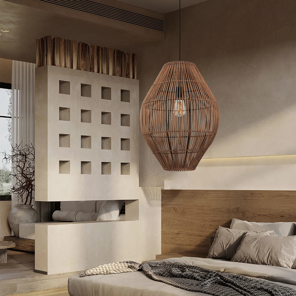 Wabi-sabi Retro Rattan Chandelier Living Room Restaurant Ancient Pendant Lamp