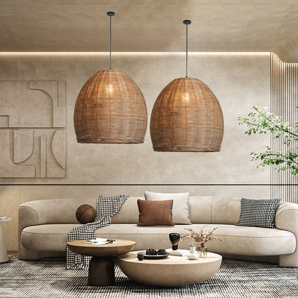 Handmade Rattan Chandelier Wabi-Sabi Vintage Rattan Pendant Light For Dining Room