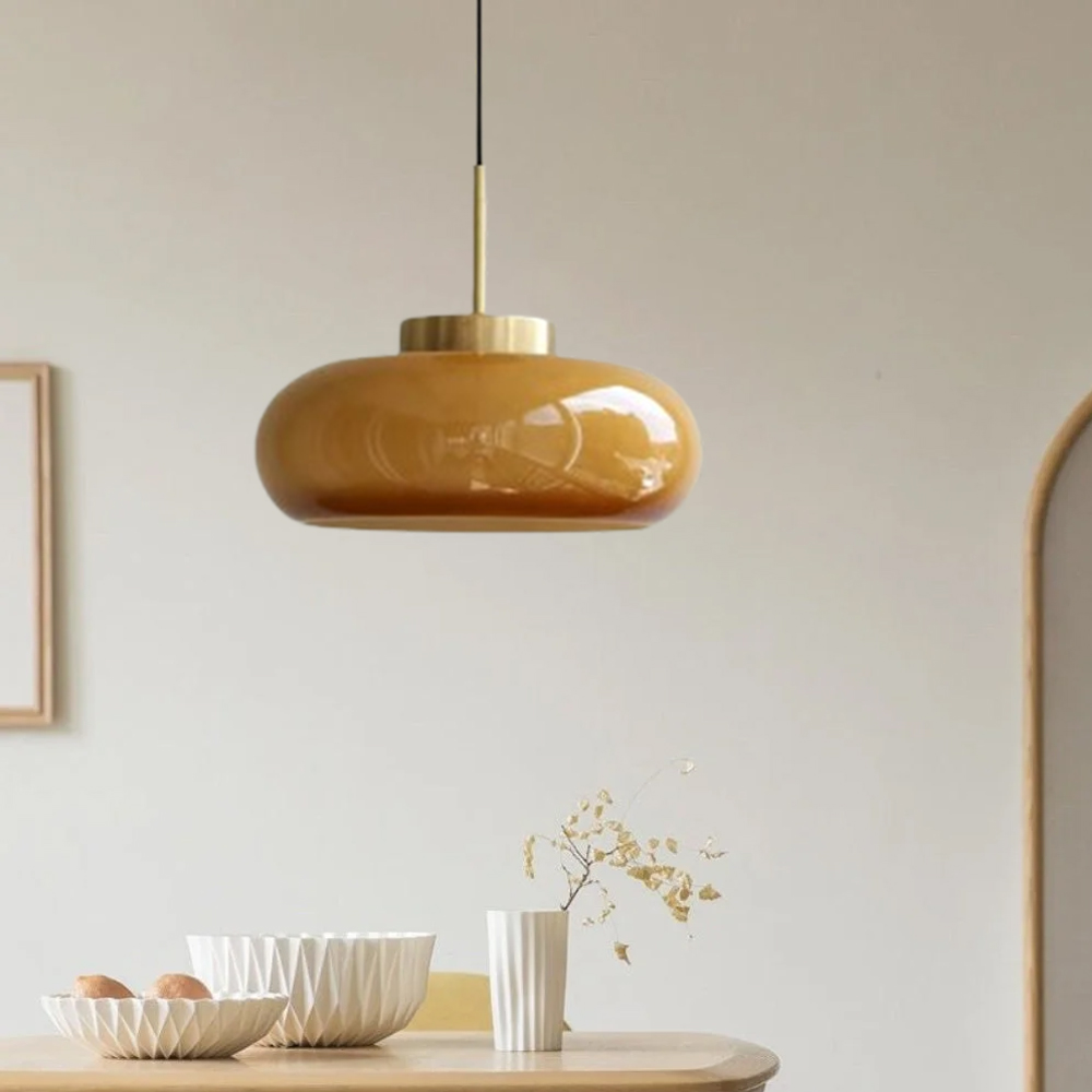 Mid Century Modern Yellow Glass Pendant Light Dining Room Bedroom Chandeliers