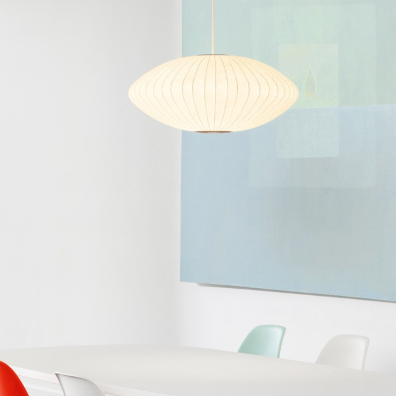 Modern Fabric Saucer Suspension White Pendant Light