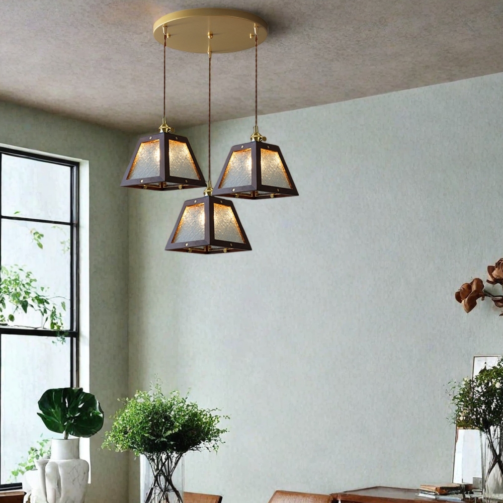 Vintage Etched Glass Pendant Lamp Cozy Bedroom Bedside Lighting