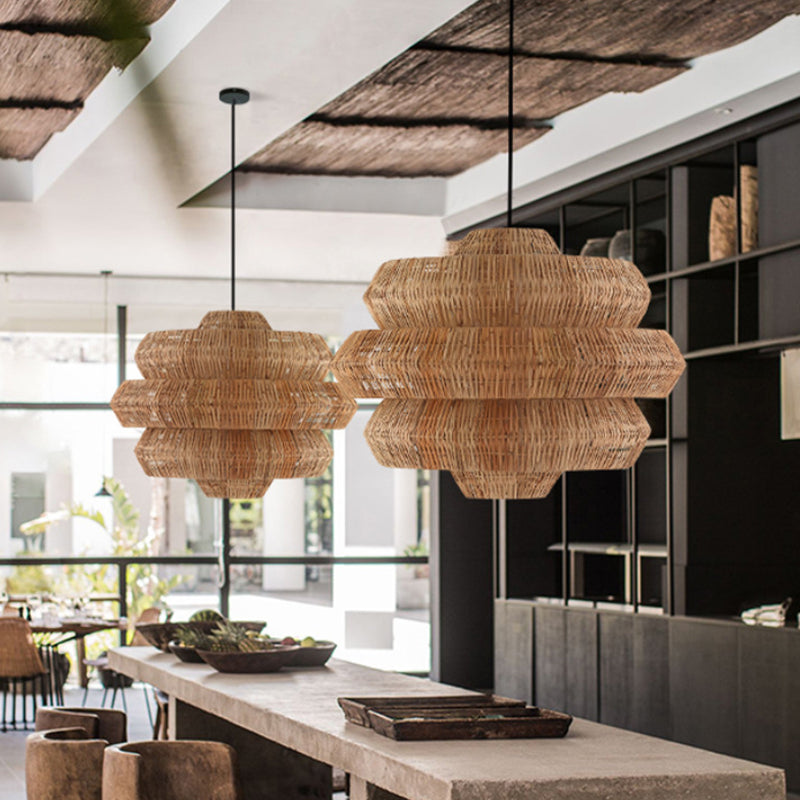 Rattan Multi-Tiered Honeycomb-Shaped Pendant Light