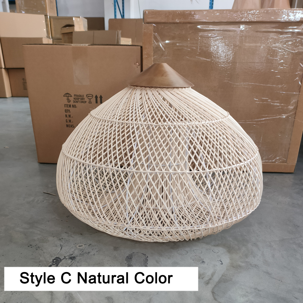 Unique Rattan Pendant Light Wabi Sabi Handmade Wooden Rattan Lamp Fixture