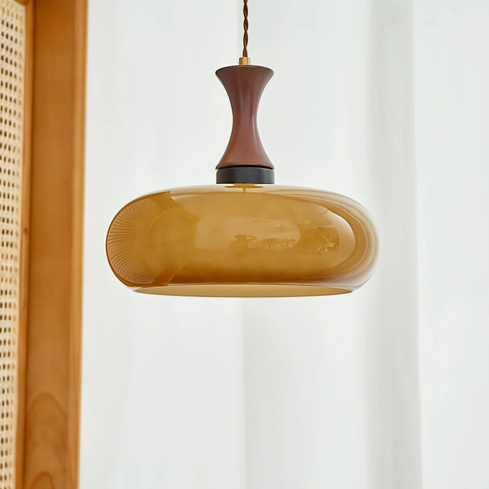 Medieval Vintage Glass Chandelier Bauhaus Restaurant Wooden Pendant Light