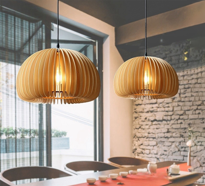 Restaurant Decorative Lamps Nordic Solid Wooden Pendant Light Pumpkin Chandelier