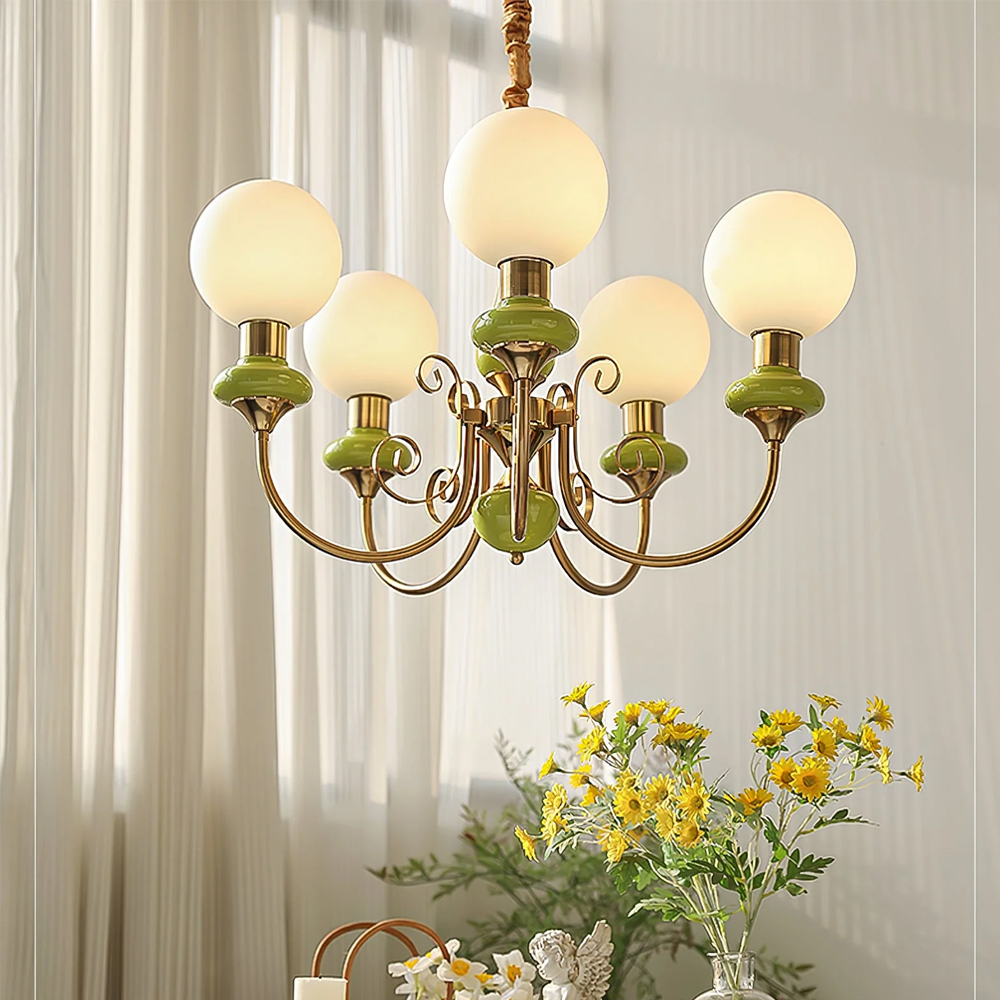 French Pastoral Fruit Green Glass Pendant Lamp B&B Retro Living Room Chandelier