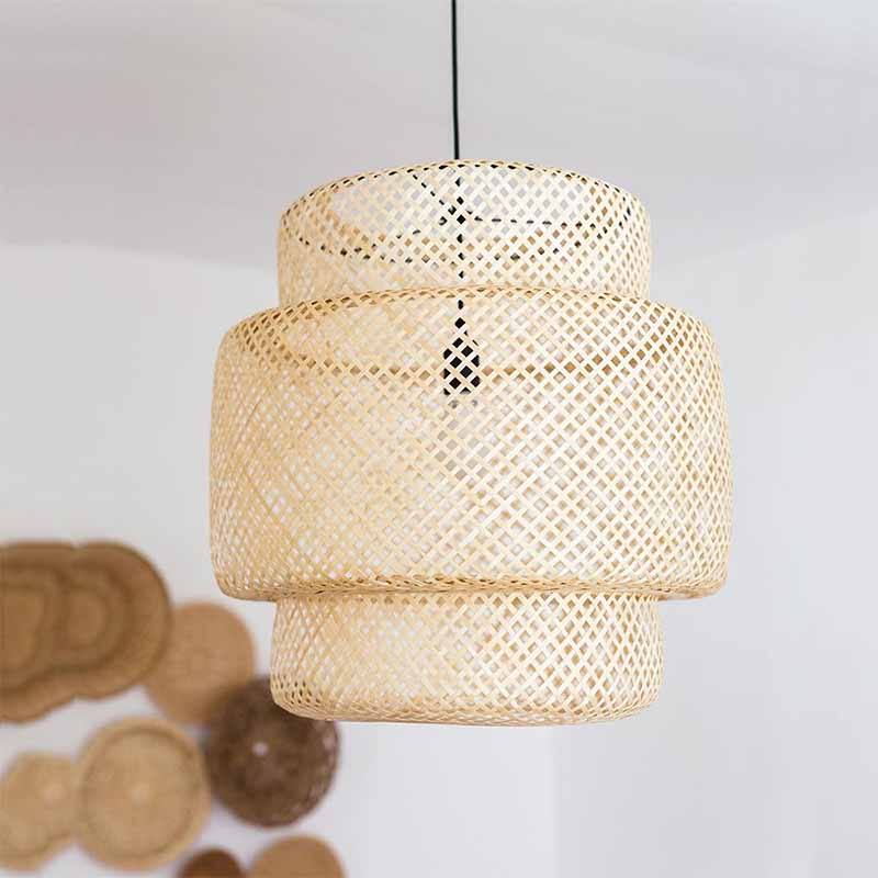 Natural wicker bamboo pendant light fixture restaurant dining room decor lamp shade