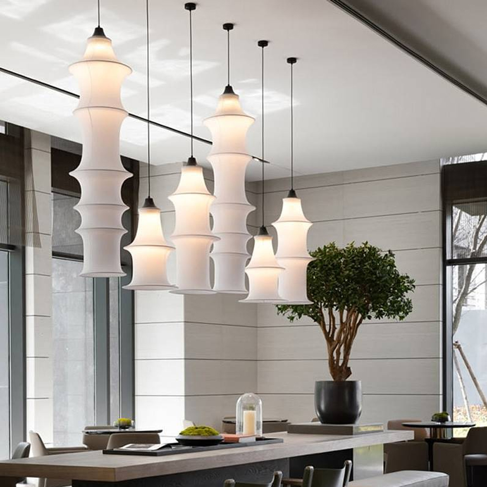 Nordic Fabric Chandelier Tatami Bamboo-shape Long Lantern Lighting Fixture