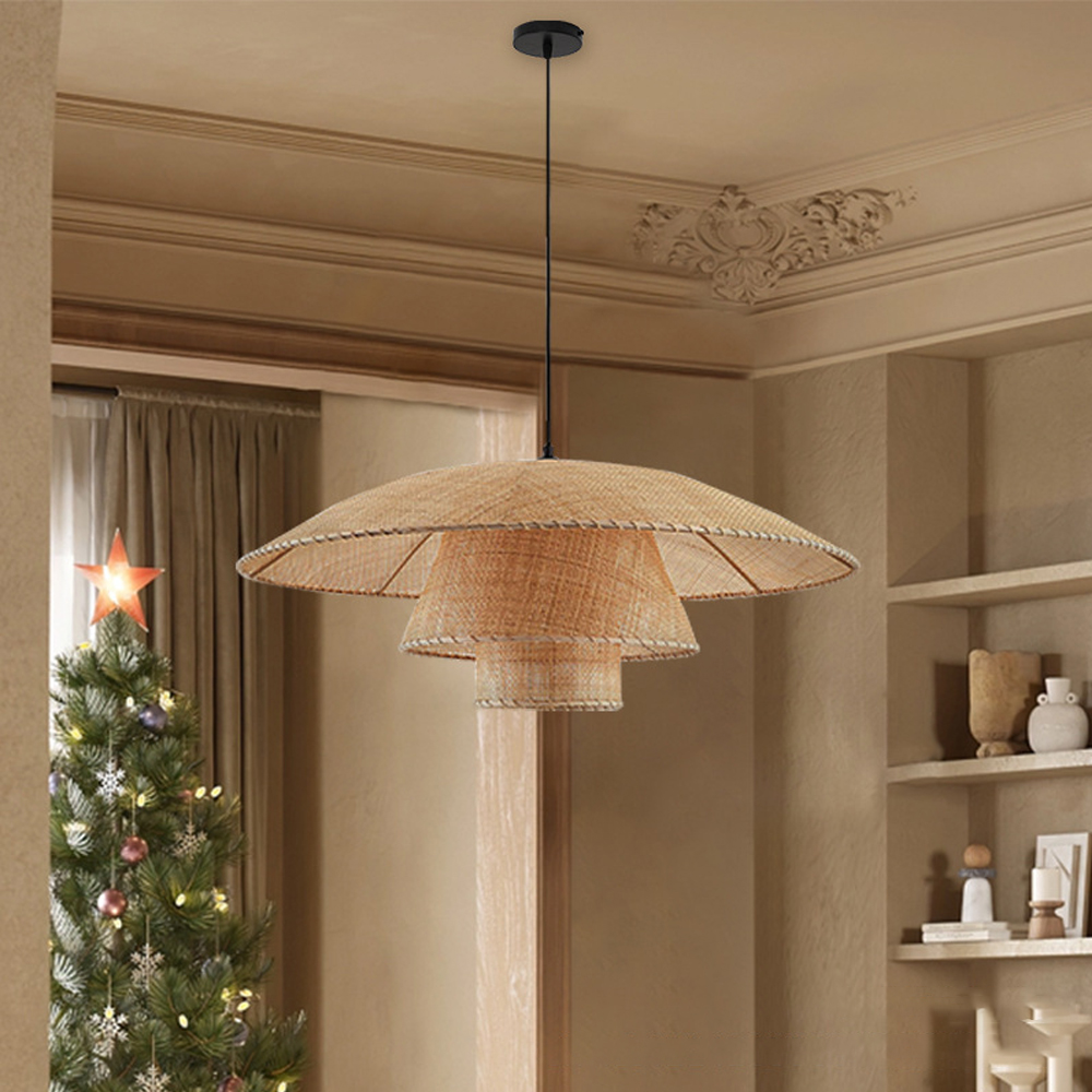 Japanese Rattan Chandelier Contemporary Bamboo Pendant Light