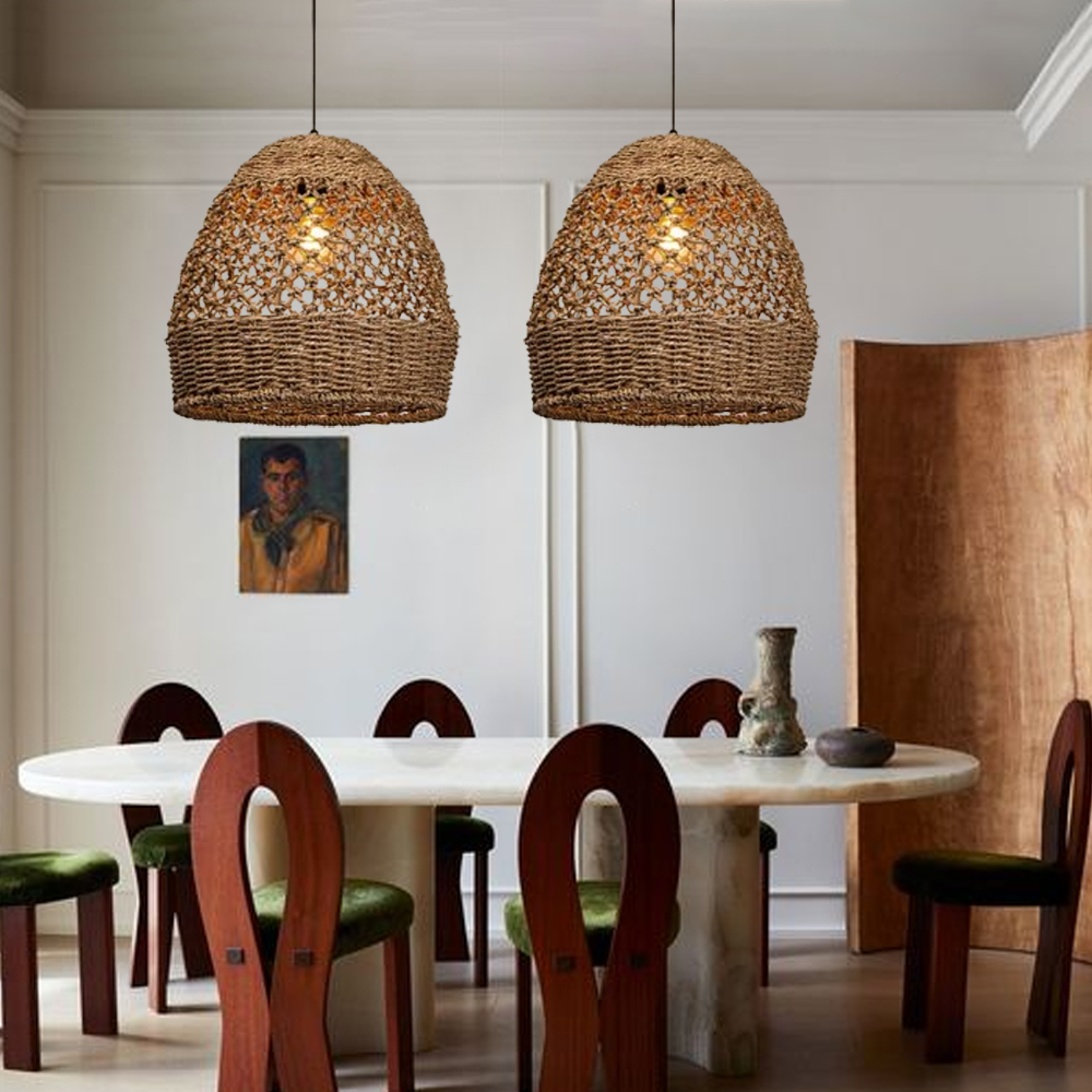 Natural Seagrass Lampshade Rattan Pendant Light Handmade Lamp Fixture