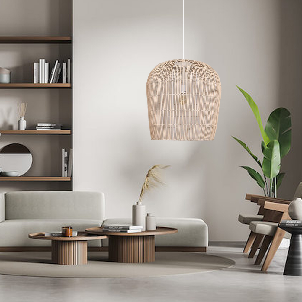  Wooden style natural rattan handmade woven chandelier