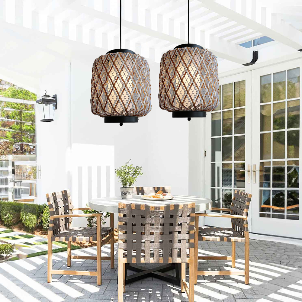 Outdoor Waterproof Lantern Chandelier Garden Balcony Rattan Decorative Lamps