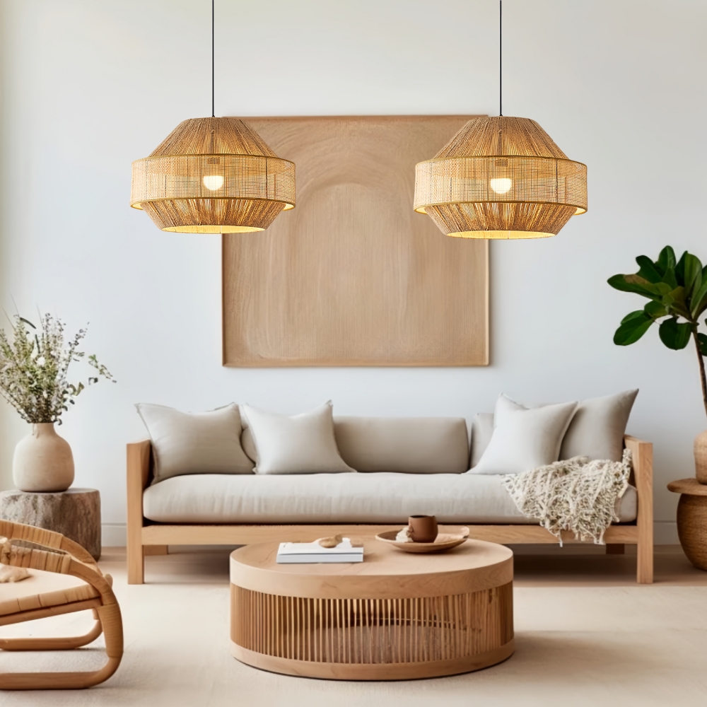 Japanese Wabi Sabi Style Retro Hemp Rope Rattan Woven Pendant Light