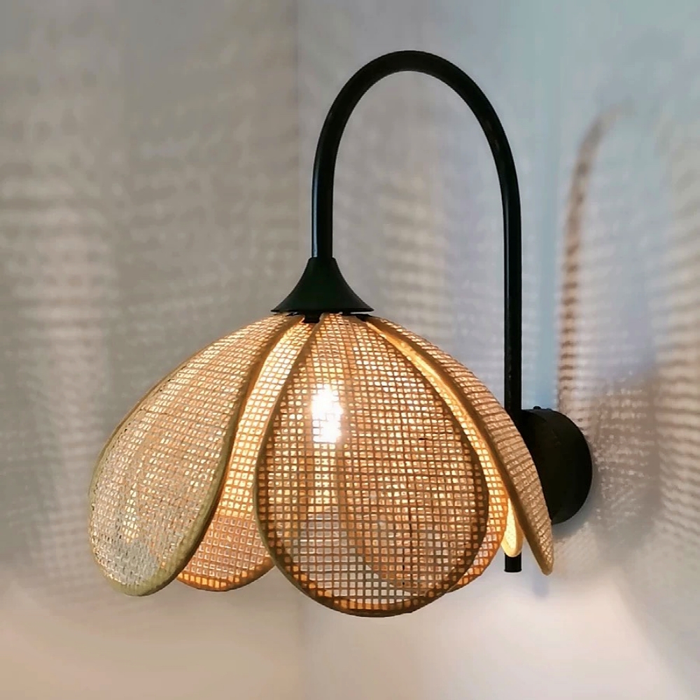 Japanese Wabi Sabi Style Rattan Woven Petal Wall Lamp