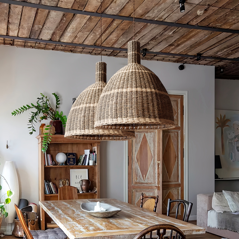 Japanese Style Wabi-sabi Rattan Hanging Chandelier Restaurant Pendant Light