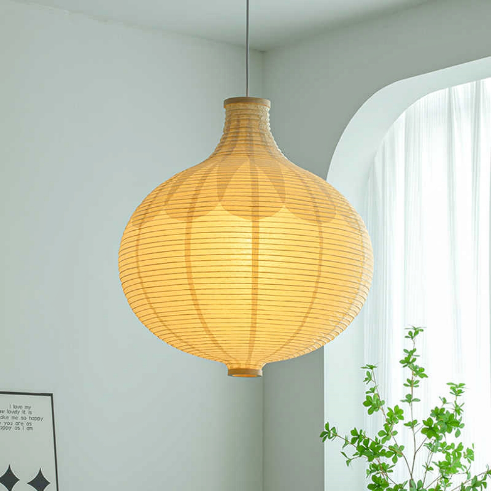 Japanese Wabi Sabi Style Paper Art Onion Shaped Handmade Pendant Light
