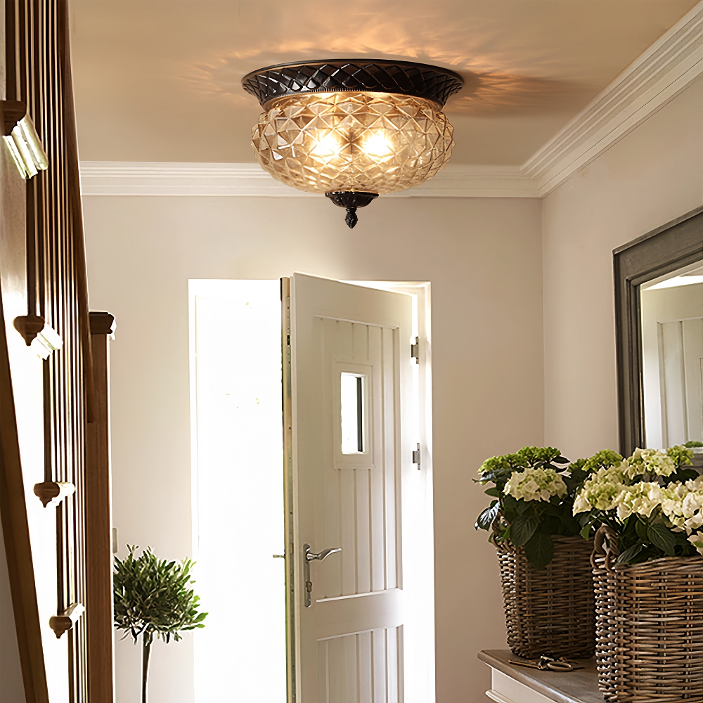 Vintage Entrance Light Corrugated Glass Ceiling Light
