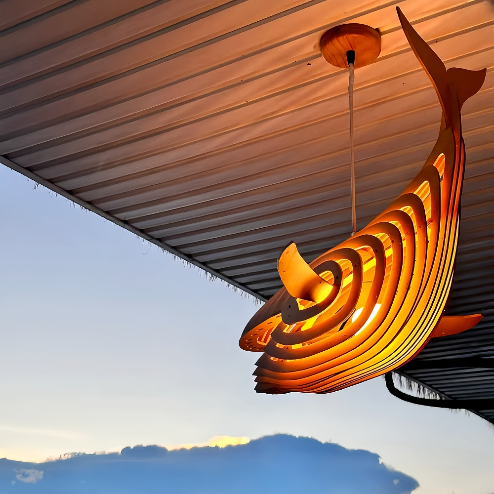 Creative Solid Wood Whale Chandelier Personalized Decorative Fish Shaped Chandelier
