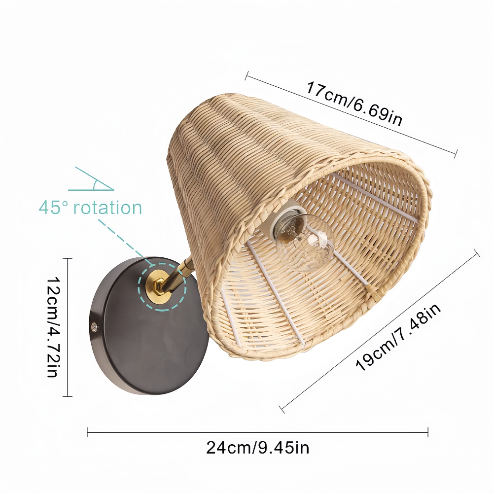 Japanese Style Simple Rattan Woven Bedside Wall Lamp