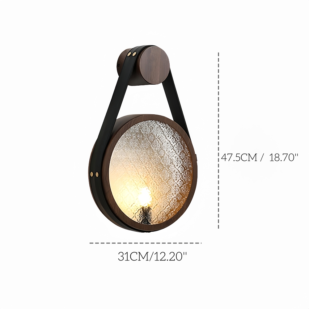 Wabi Sabi Style Retro Walnut Wood Grain Glass Hanging With Wall Lamp