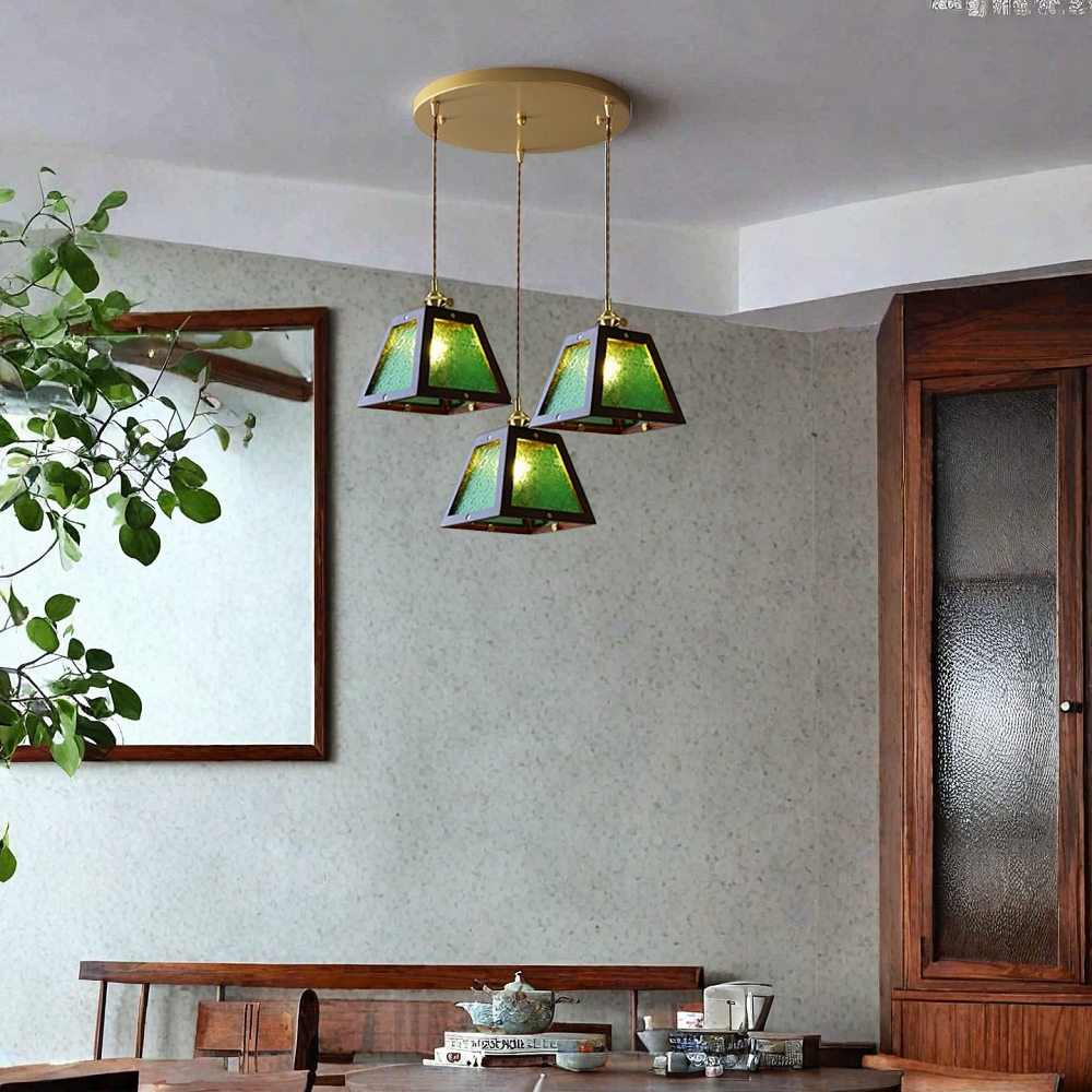 Vintage Etched Glass Pendant Lamp Cozy Bedroom Bedside Lighting