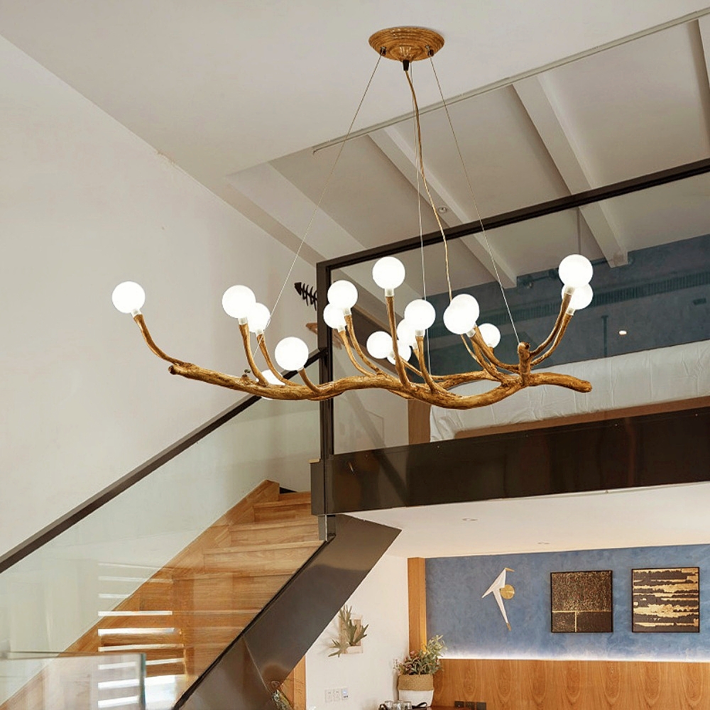Nordic Rustic Tree Branch Hanging Chandelier with Bubble Glass lighting