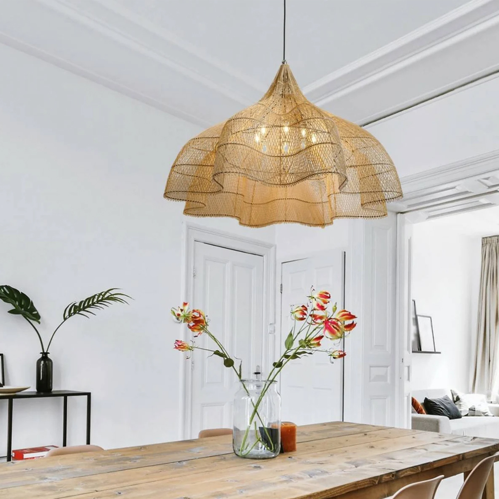 Justina Rattan Pendant Light Wabi Sabi Wicker Chandelier