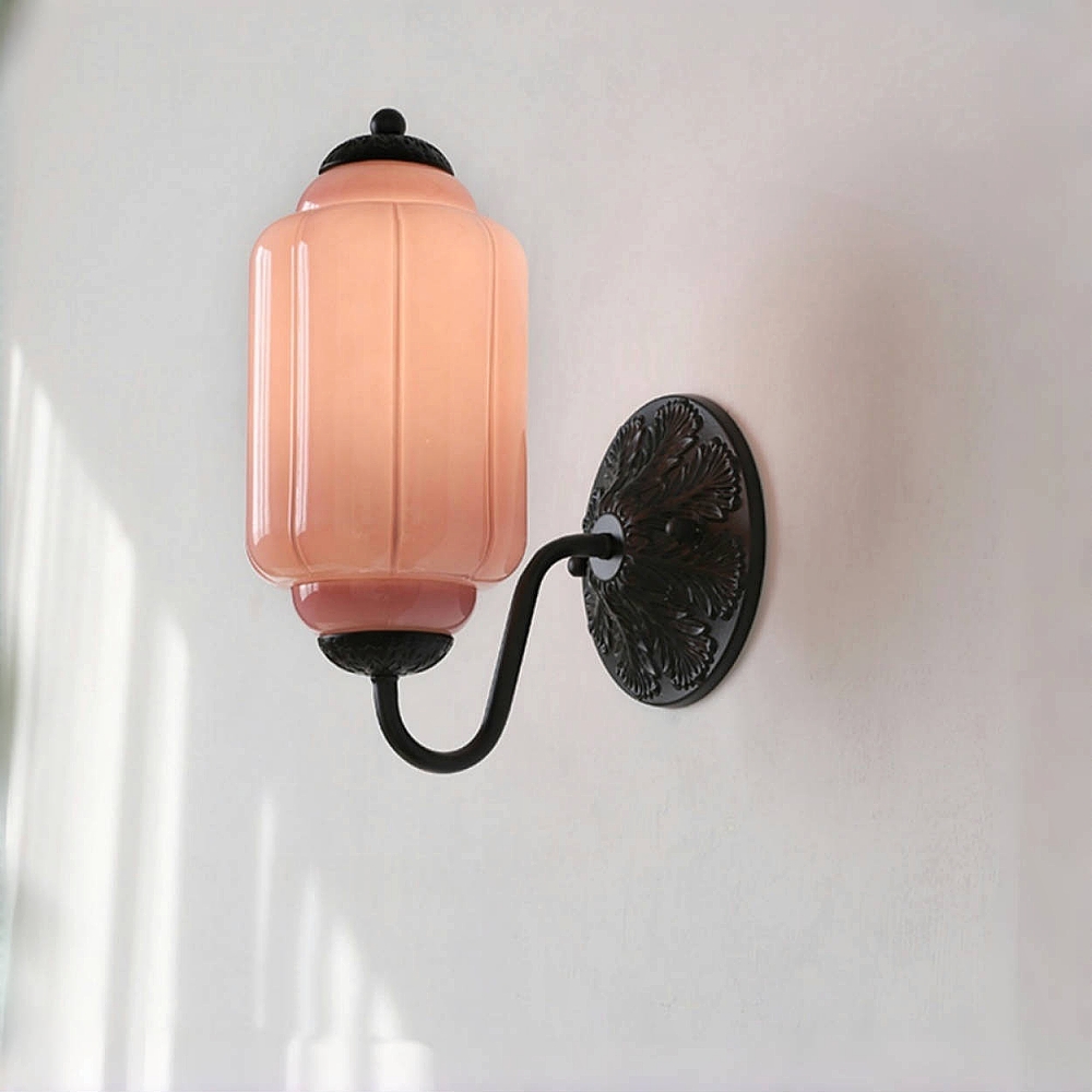 French Retro Copper Glass Wall Lamp Aisle Cream Style Light Fixture