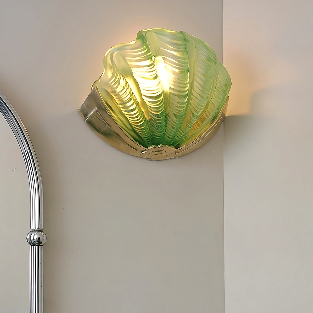 Brass Shell Glass Decorative Wall Lamp French Modern Living Room Bedroom Aisle Lighting Fixture
