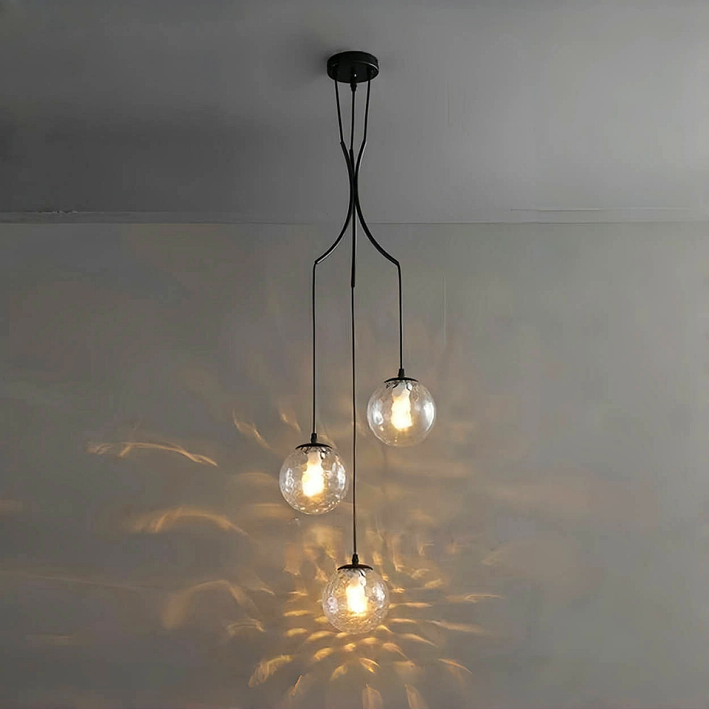 Hardwired Black Staircase Pendant Lights 400 CM/13.12ft Long Multiple Glass Sphere Chandelier