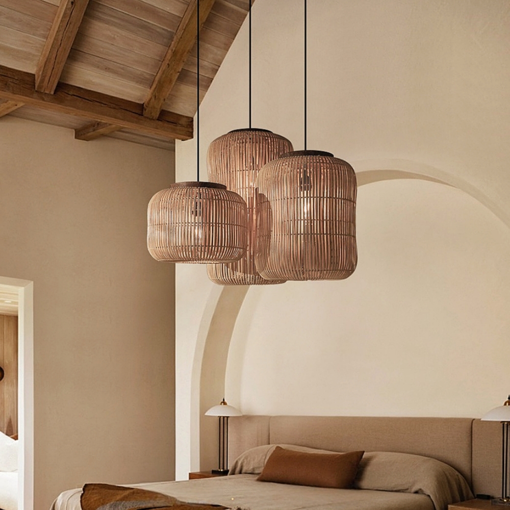 Capsule Rattan Pendant Light Woven Lantern Dining Living Room