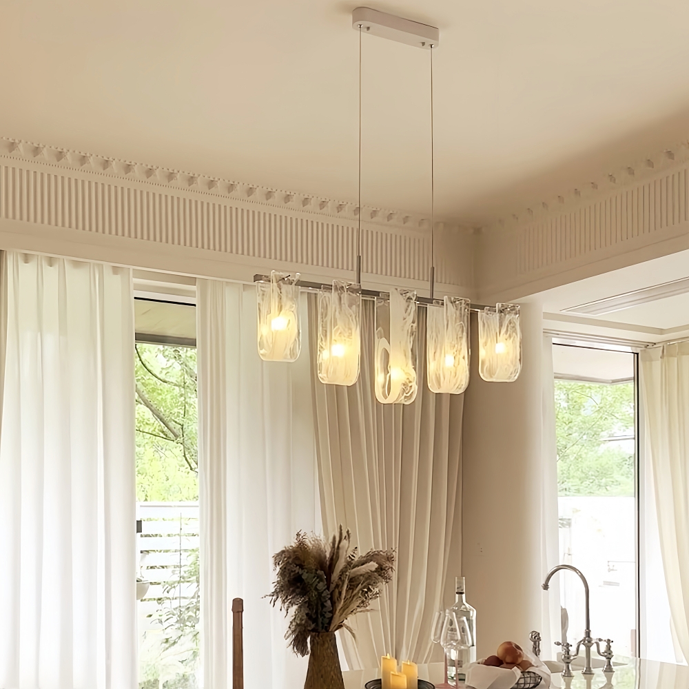 French style cloud glass restaurant pendant light island platform straight strip artistic light