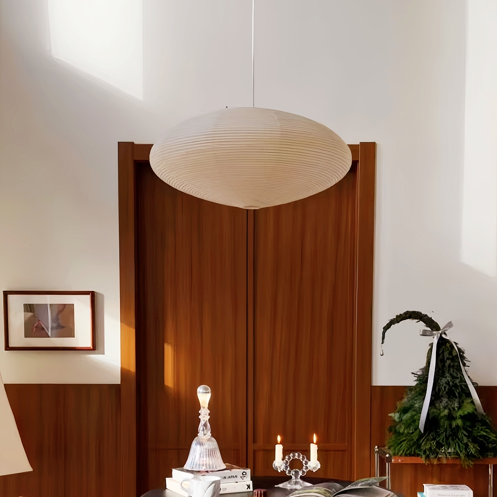 Japanese Wabi-Sabi Style Origami Disc-Shaped Pendant Light – Babodecor