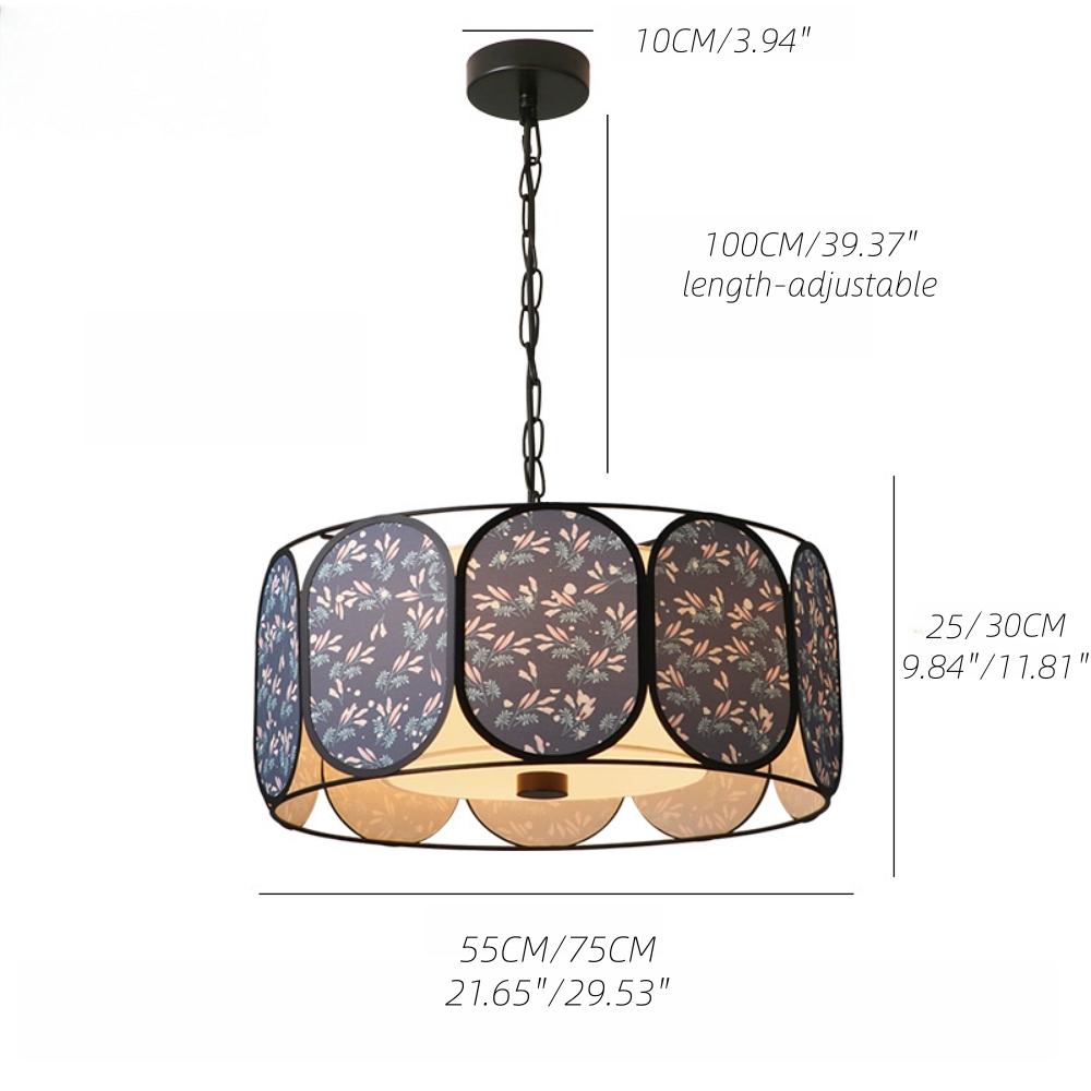 French Vintage Floral Fabric Pendant Light