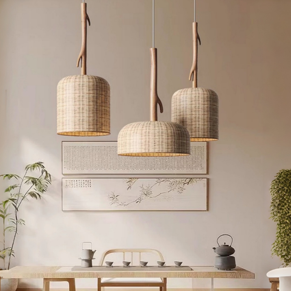 Wabi-Sabi Style Rattan Woven Combination Pendant Light