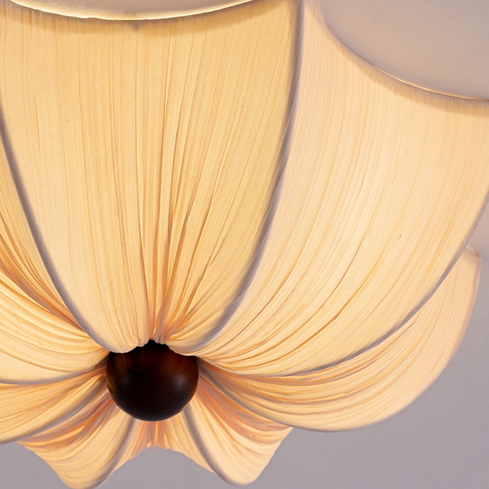 French Retro Fabric Petal Ceiling Light Vintage Flush Mount