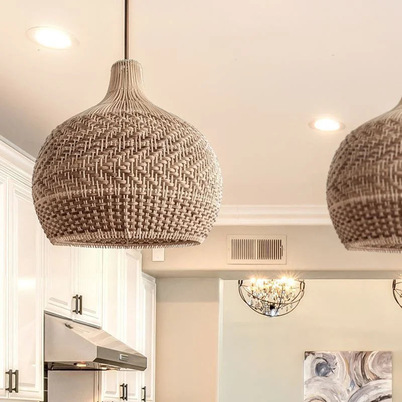 Handwoven Rustic Rattan Pendant Light Lampshade For Living Room