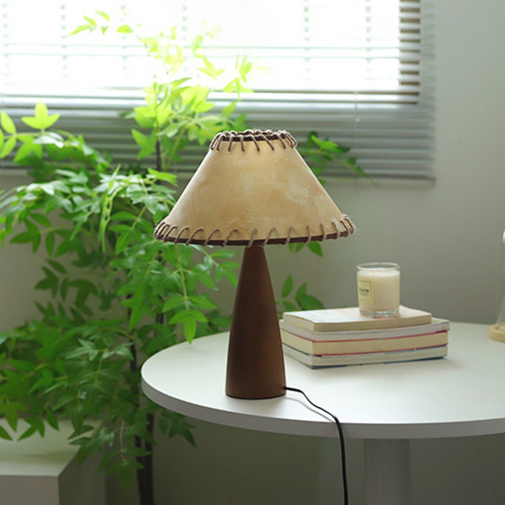 Mid-Century Vintage Dark Solid Wood Parchment Table Lamp