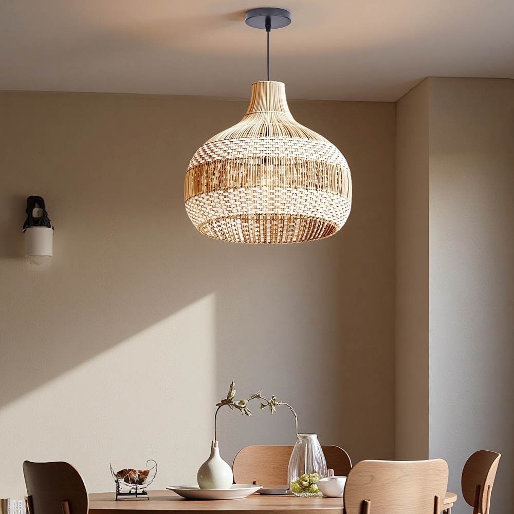 Boho Vintage Rattan Pendant Light Southeast Asian Woven Design