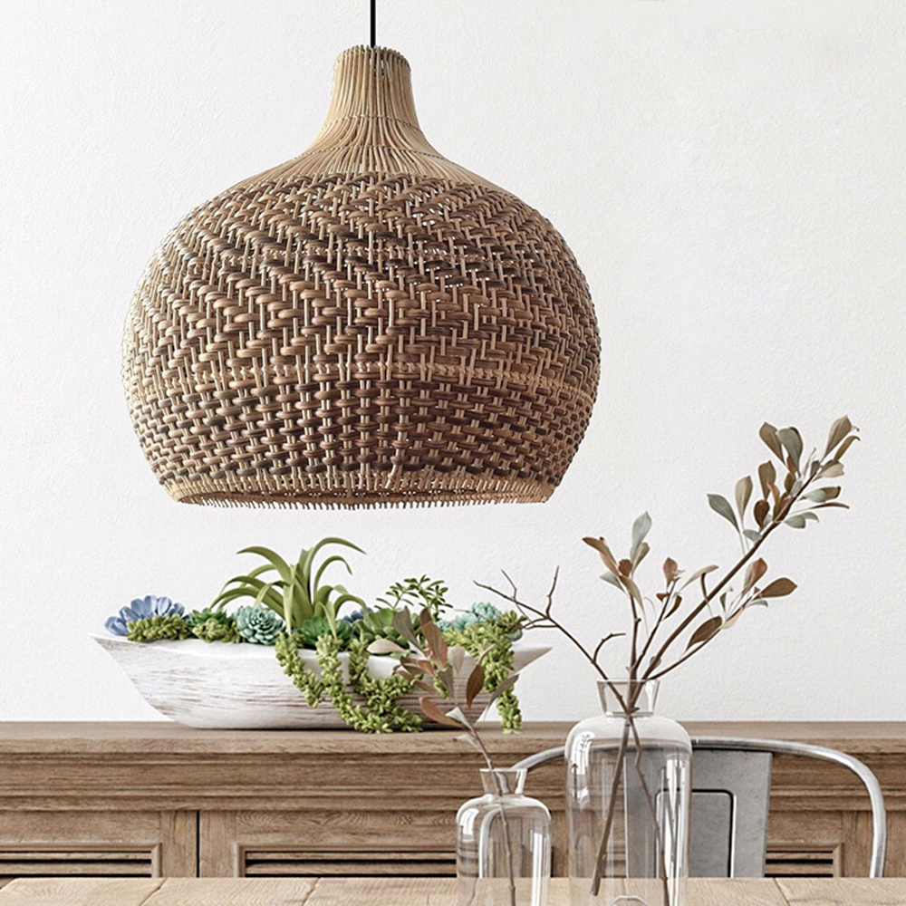 Simple Modern Woven Rattan Pendant Lamp E27 Hardwired Chandelier